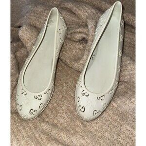 Gucci GG Monogram Rubber Ballet Flats Cream Ivory Slip-On Rain Shoes EU 40